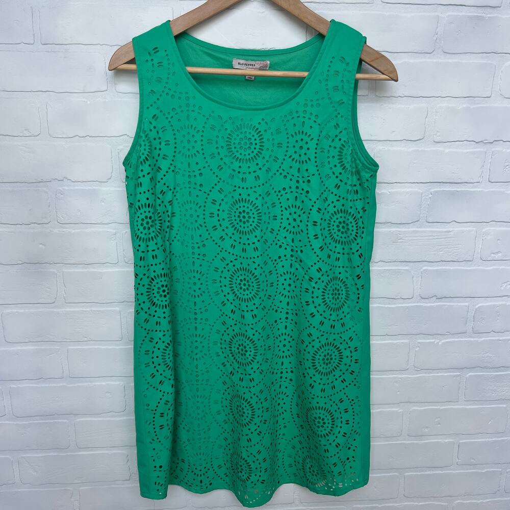Blue Pepper Vintage Women's Kelly Green Cutout Sleeveless Shift Dress -sz S